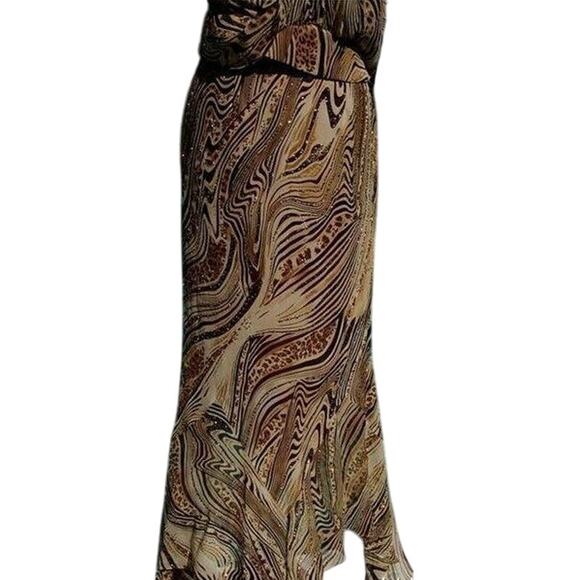 Cache Silk Tiger Animal Metallic Embellished Hankey Hem Lined Skirt New $188 NWT - Picture 2 of 5
